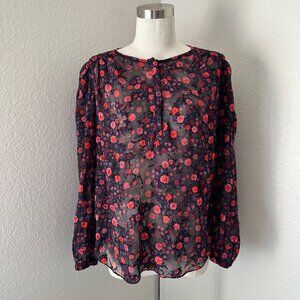 Rebecca Taylor Crash Velvet Floral Print Silk Blouse Sheer Lightweight Sz 10